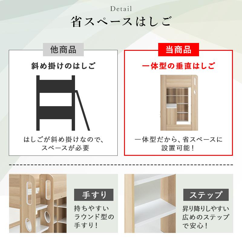 システムベッド ロフトベッド シングル ロフト ベッド ベッドフレーム 収納 ベッド下収納 デスク フック収納 オープンラック 1台3役 一人暮らしの画像