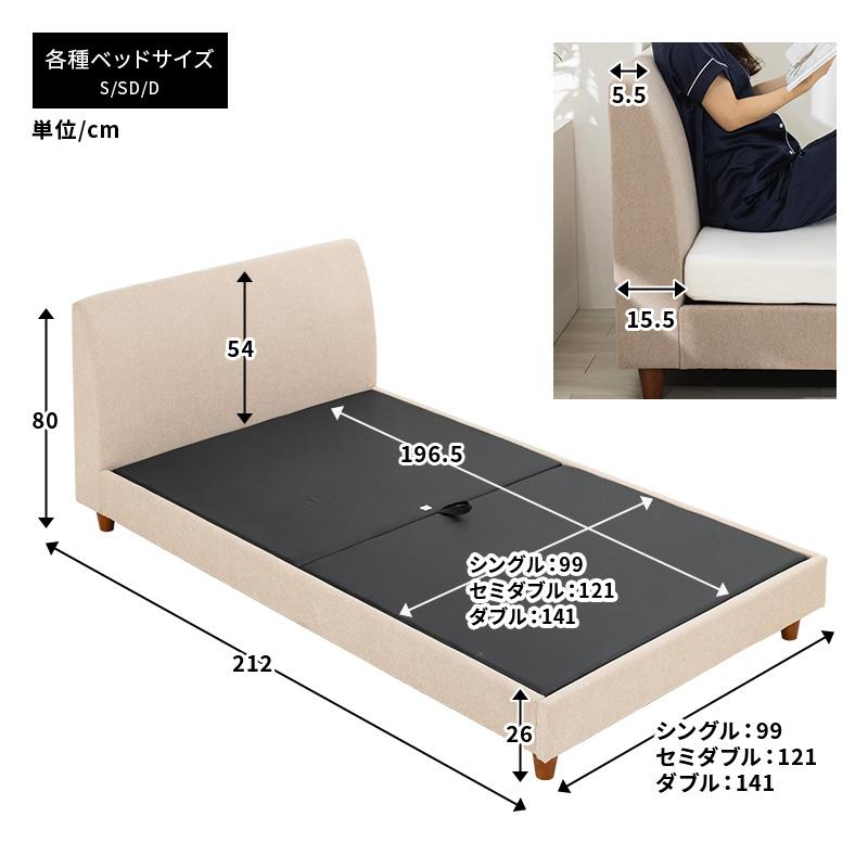 MINT くつろぎ背もたれファブリックベッド シングルベッド ＋ ウレタン