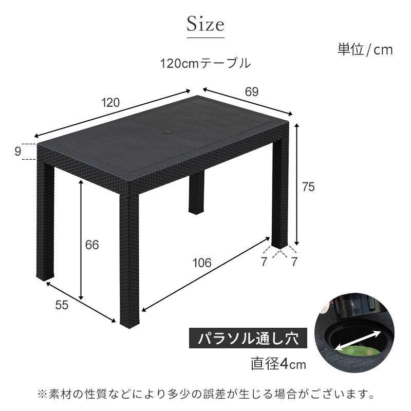 MINT ガーデンテーブル テーブル パラソル穴有り幅120 軽量 雨ざらし