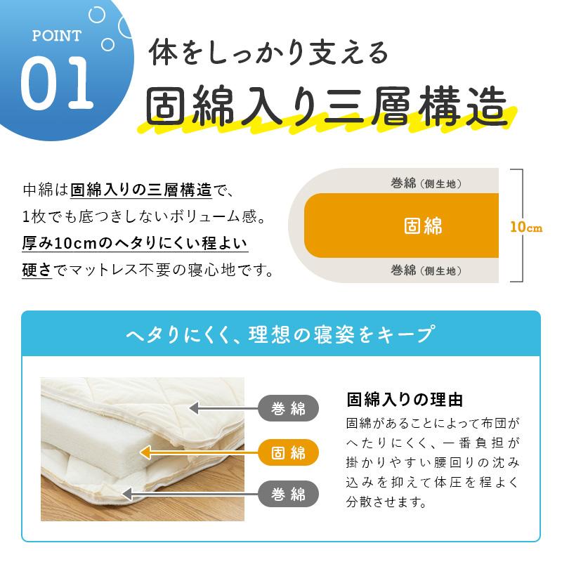 MINT 敷布団 セミシングルショート 極厚 洗える 着脱式 厚み10cm