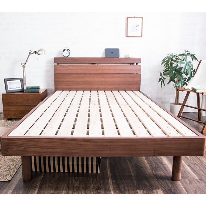 スタニングルアー MINT(家具、インテリア) シングル ベッド マットレス付き ウォールナット 天然木無垢 頑丈 すのこベッド 棚付 コンセント付 マットレスセット 脚 高さ調節 ポケットコイル (D)北欧 通販 ベッド セミダブル ウォールナット天然木無垢 頑丈すのこベッド セミダブルベッド 脚 高さ調節〔D〕ウォルナット ふとん 北欧ベッド 木製ベッド 棚付きベッド コンセント付き