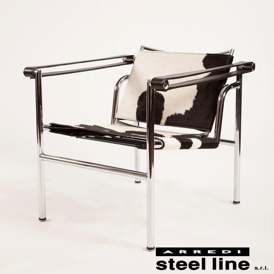 【半額】 lc1　スリングチェア　ポニー毛皮　ル・コルビュジエ　デザイン　イタリア製 スティールライン社 パイプ椅子