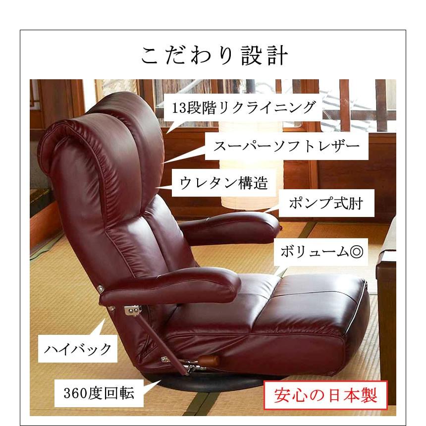 回転座椅子 完成品 日本製 13段階リクライニング ポンプ式アーム 360度