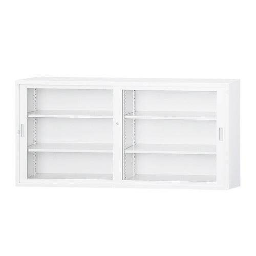 送料無料 TS-63Gガラス引戸書庫/書棚 日本製/ホワイトグレー色/完成品オフィス/学校/病院/福祉施設/棚板：4枚錠付