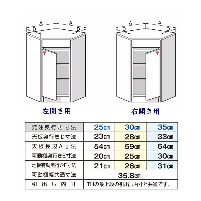 高さオーダーカウンター下収納 Tシリーズ用 コーナー片開きキャビネット引出し付き 奥行25,30,35cm 高さ60〜103cm 完成品 開梱設置配送 |  | 04