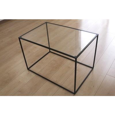 ガラスサイドテーブル アイアンフレーム 40cm角キュービック型/幅60cm