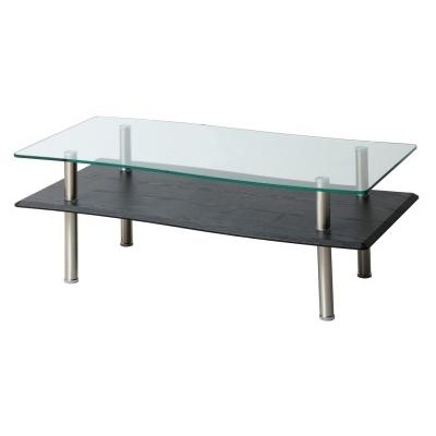 ウェーブ形状ガラストップリビングテーブル 幅110cm 奥行55cm 高さ41cm スチール脚 ダークブラウン/ホワイト/ブラック |  | 07