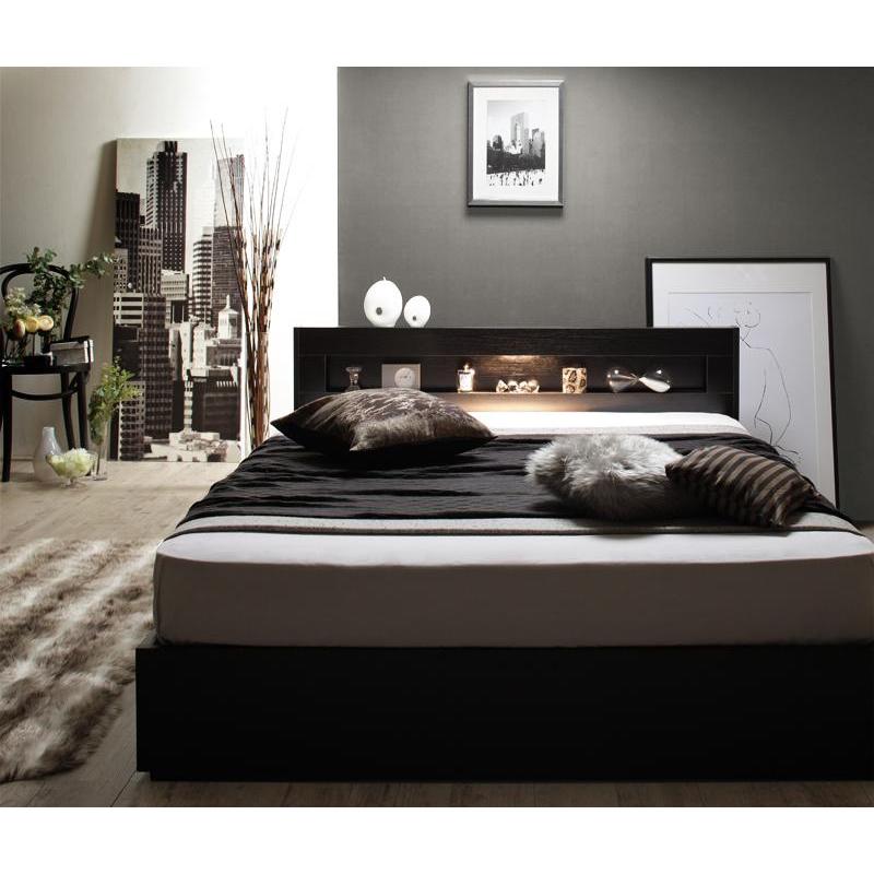 シングルベッド マットレス付き プレミアムポケットコイル 白 ホワイト 黒 ブラック 収納付きベッド