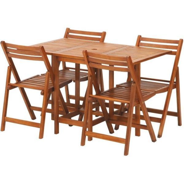ガーデンテーブルセット おしゃれ 折りたたみ テーブル＆チェア5点セット 木製 ブラウン｜furniturehappyhome｜02