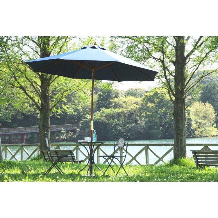 (タイムセール中) 木製パラソル おしゃれ 高さ254cm 庭 ガーデン 270cm 大型 UVカット 紫外線カット アウトドア カフェ ネイビー