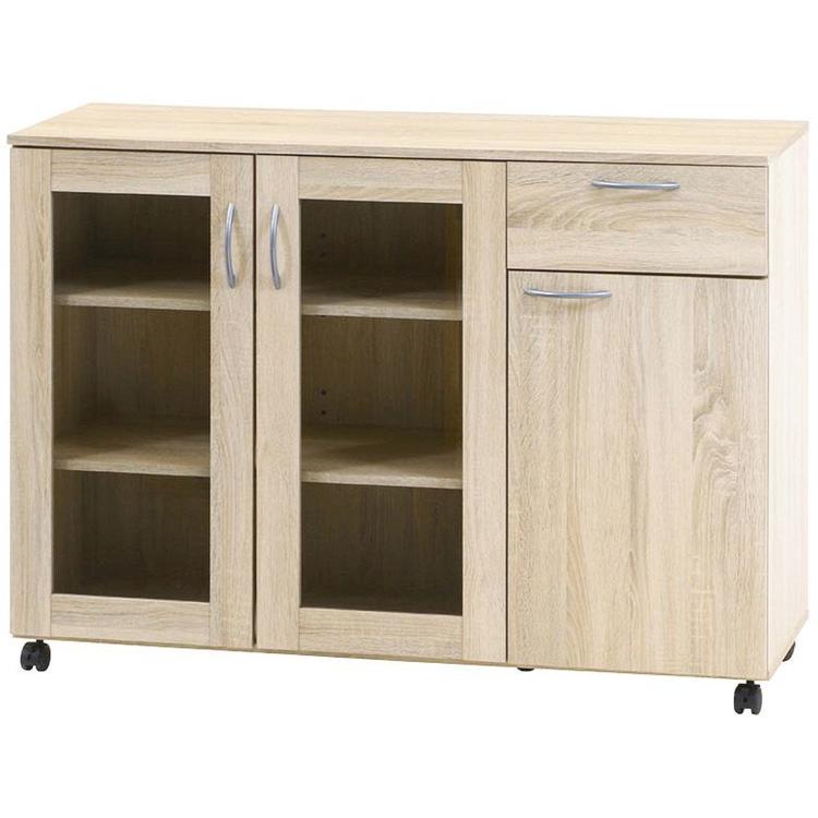 (タイムセール中) キッチン収納 おしゃれ 幅115.2×奥行39.8×高さ84cm 食器棚 キャスター付き キッチンワゴン アンティークホワイト_1