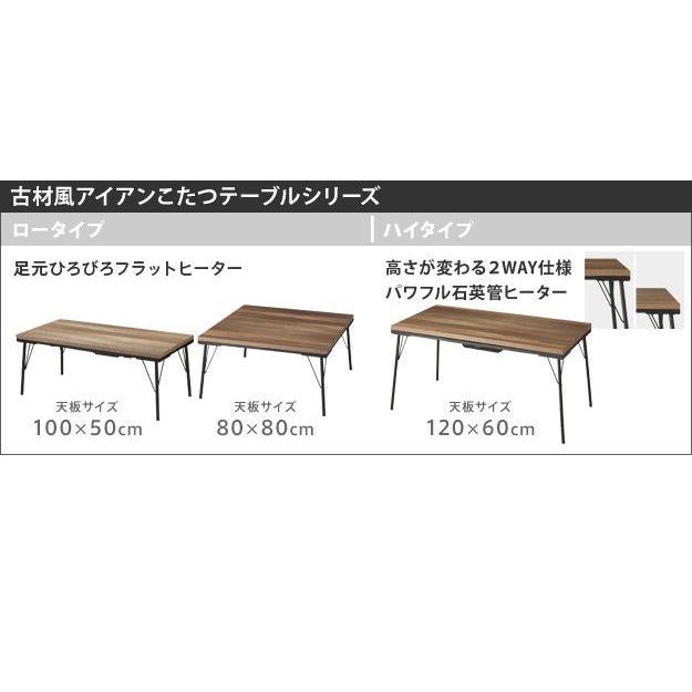 こたつテーブル おしゃれ 正方形 古材風アイアンこたつテーブル 80×80｜furniturehappylife｜16