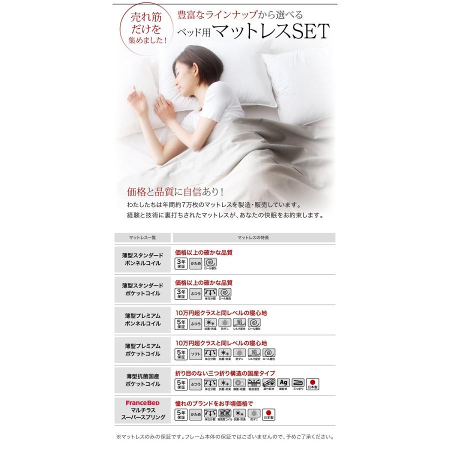 オンライン公式店 ダブルベッド マットレス付き 薄型プレミアムボンネルコイル 日本製 収納付きベッド