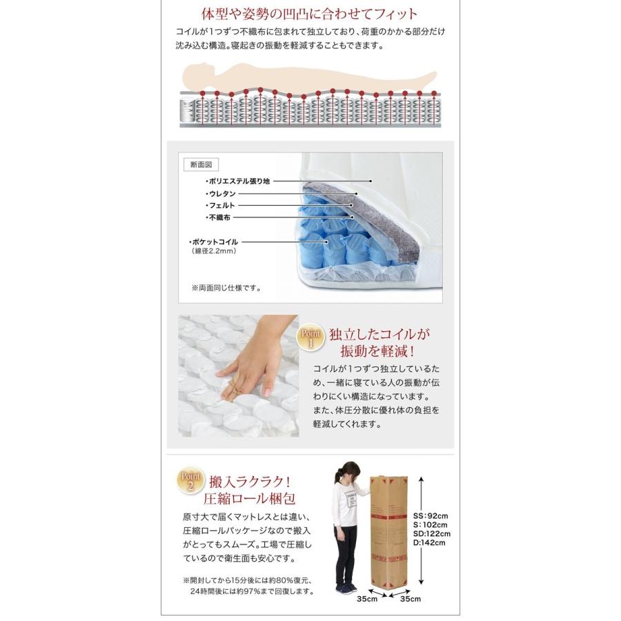 (タイムセール中) ダブルベッド ポケットコイルマットレス付き レザーベッド おしゃれ 連結ベッド
