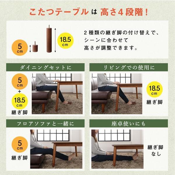 ダイニングこたつセット 5人用 おしゃれ 5点セット(テーブル120+2P+1P×2脚+コーナー)_13