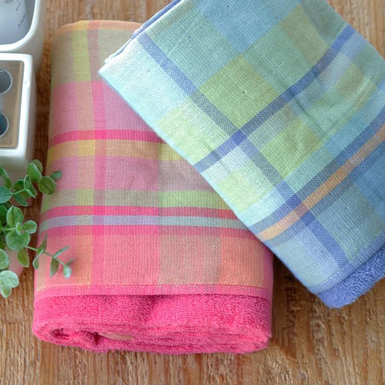 バスタオル「Nstyle」Nチェック【片面ガーゼ パイル 薄手 check