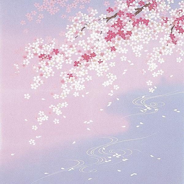 風呂敷 68cm しだれ桜に流水 ウス紫 二巾9号正絹ちりめん友禅ふろしき