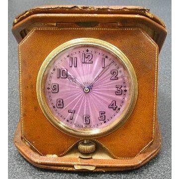 アンティークエナメル文字盤大型革張りトラベルウォッチ : 古時計の館