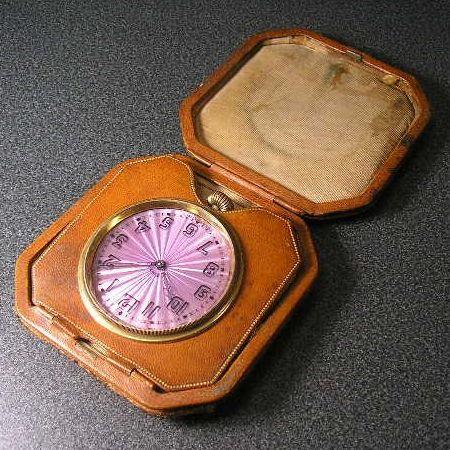 アンティークエナメル文字盤大型革張りトラベルウォッチ : 古時計の館