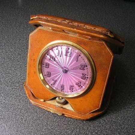 アンティークエナメル文字盤大型革張りトラベルウォッチ : 古時計の館