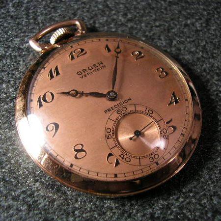 GRUEN VERI-THIN ビンテージ手巻き懐中時計、箱付き : 古時計の