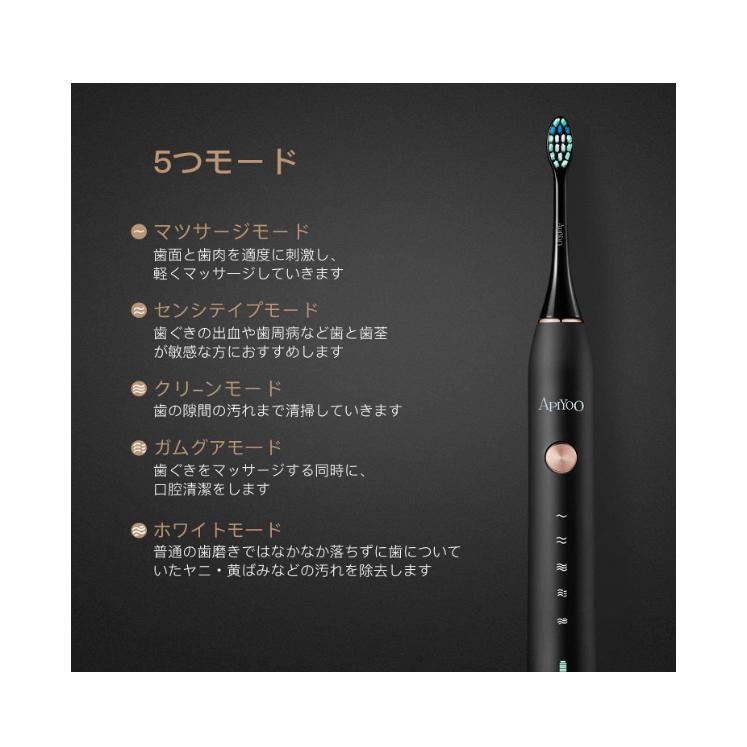 電動歯ブラシ APIYOO P7 音波歯ブラシ USB ワイヤレス充電 IPX7防水