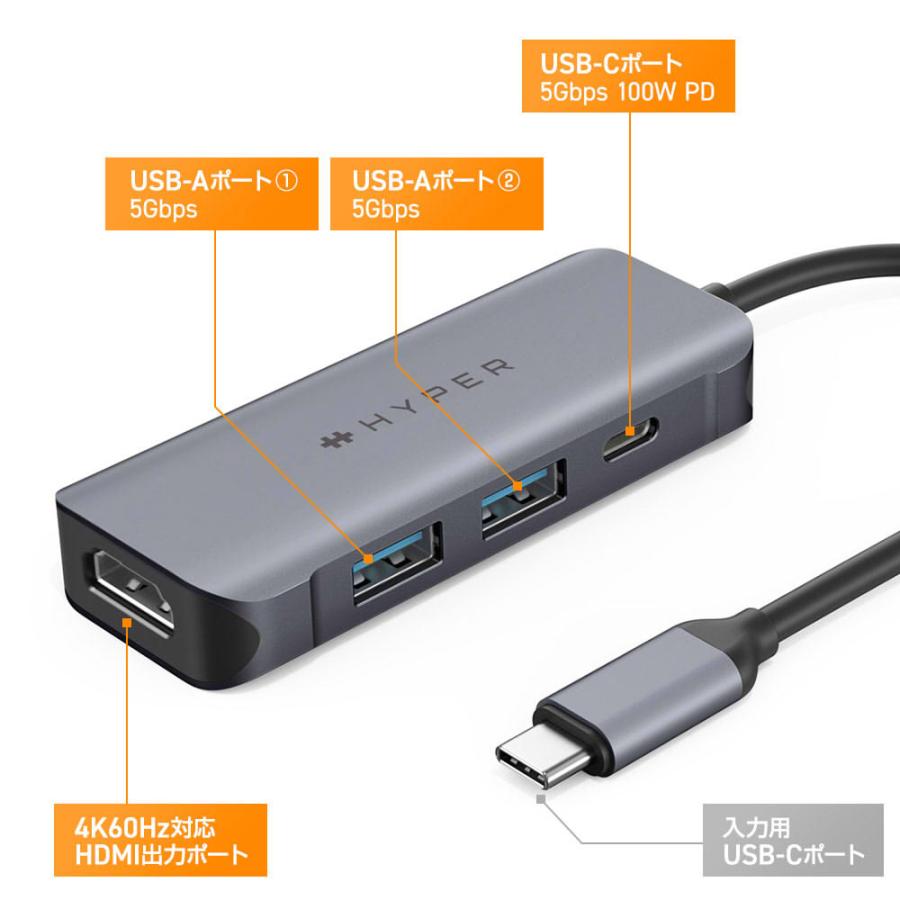 HyperDrive 4in1 USB-C Hub ハイパー ハブ hdmi hub usbハブ sdカード ipad pro 4k ポート sd macbook ipad アダプタ 急速 充電 便利 大容量 データ｜furugakitoolstore｜03