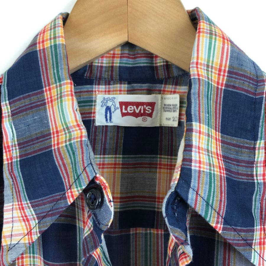 古着 Levi's リーバイス チェックシャツ made in USA ヴィンテージ 長袖 ネイビー系 メンズS n020420｜furugiya-sun｜02