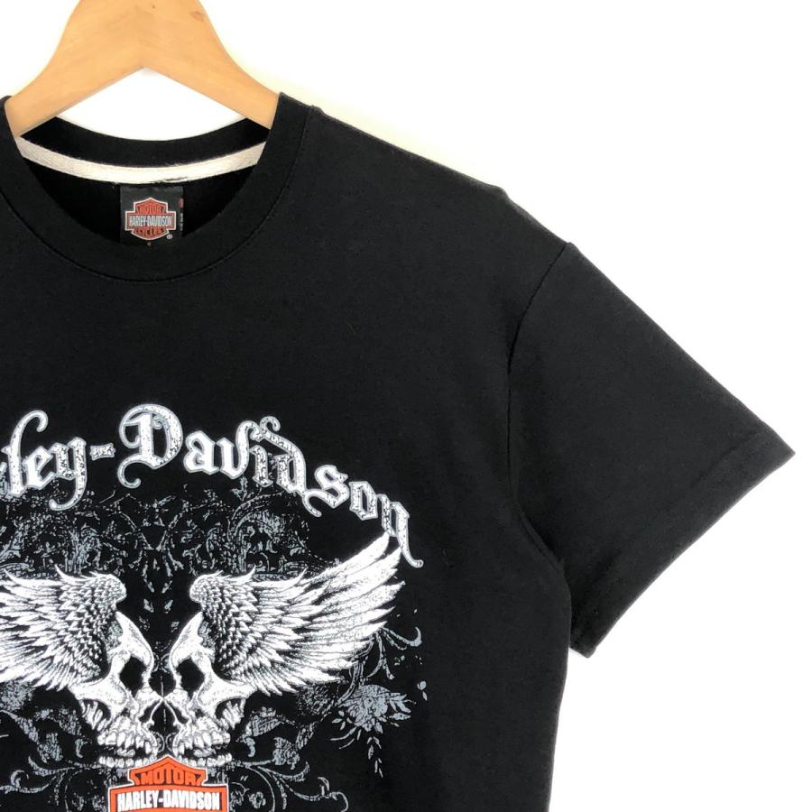 古着 Harley-Davidson ハーレーダビッドソン プリントTシャツ 両面プリント ウイング スカル ブラック系 レディースM 中古 n030039｜furugiya-sun｜02