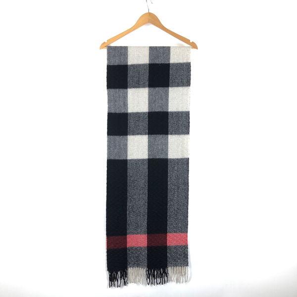 【古着】 BURBERRY バーバリー カシミアマフラー チェック柄 エンボス加工 ヘリンボーン スコットランド製 グレー系 【中古】 n049593｜furugiya-sun｜08