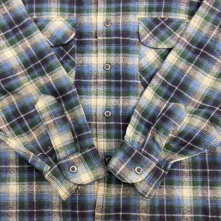 70s USA製 PENDLETON 長袖 ウールシャツ XL マルチカラー ブルー系