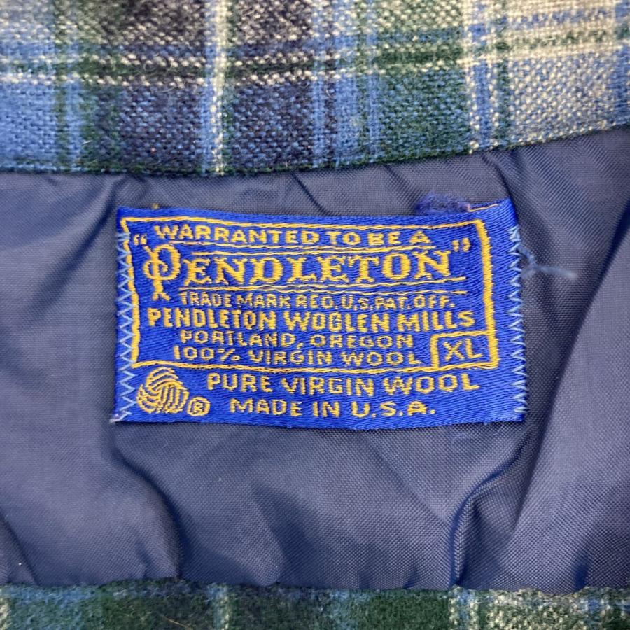 買*毒様 70s USA製 Pendleton ブルー ボックスウール ボードシ 70s USA製 PENDLETON 長袖 ウールシャツ XL マルチカラー ブルー系