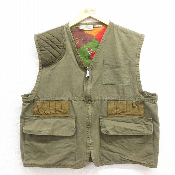 L/古着 SAFTBAK ハンティング ベスト メンズ 80s ダック地 緑 グリーン