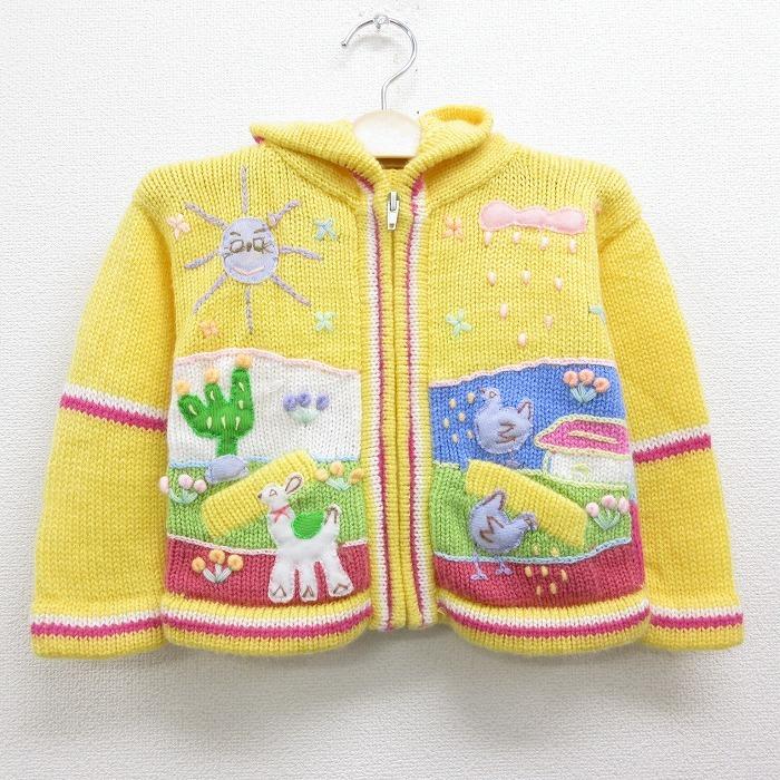 古着 キッズ 子供服 レディース 長袖 ニット カーディガン パーカー 太陽 鳥 花 黄 イエロー nov Lba 古着屋rushout 通販 Yahoo ショッピング