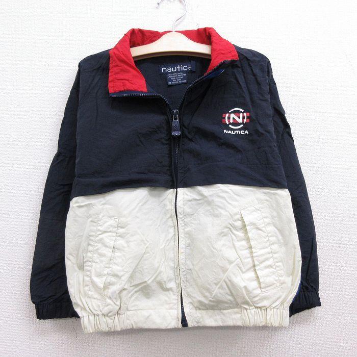 古着 ノーティカ NAUTICA 長袖 ブランド ナイロン ジャケット キッズ ボーイズ 子供服 90s ワンポイントロゴ 紺 ネイビー 内側