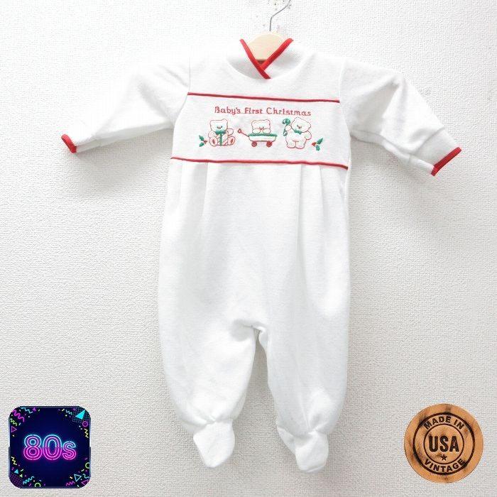 古着 長袖 ビンテージ ロンパース キッズ ボーイズ 子供服 80s クマ