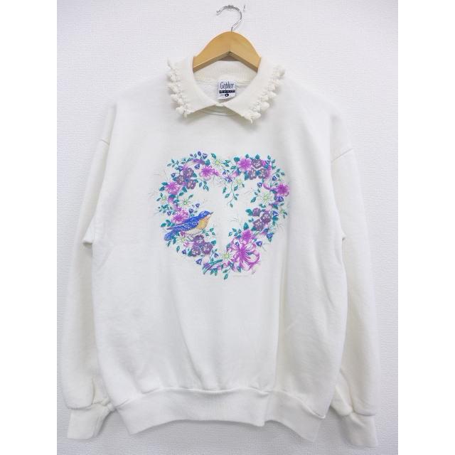 古着 レディース スウェット 花 鳥 襟付き 白 ホワイト 19mar05 中古 スエット トレーナー トップス Lkn 古着屋rushout 通販 Yahoo ショッピング