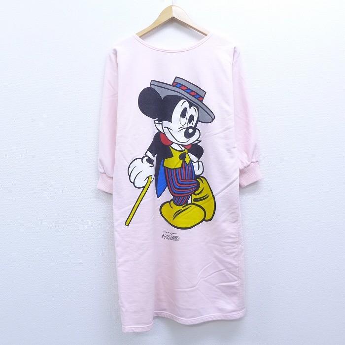 古着 レディース 長袖 スウェット ワンピース 80s ディズニー Disney ミッキー Mickey Mouse 両面プリント クルーネック ロング丈 ピンク Spe jan14 中古 Lkn1912 古着屋rushout 通販 Yahoo ショッピング