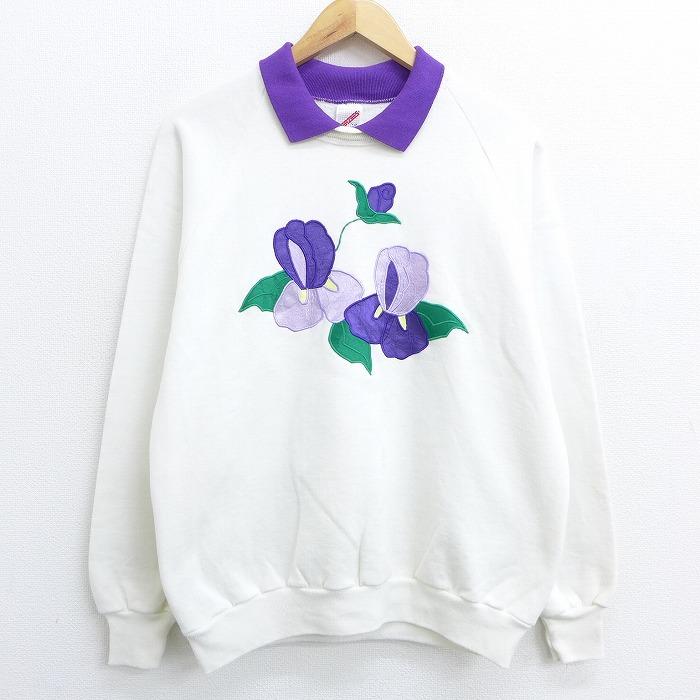 古着 レディース 長袖 スウェット 80s 花 ラグラン 襟付き 白 ホワイト oct27 中古 スエット トレーナー トップス Lkn 古着屋rushout 通販 Yahoo ショッピング