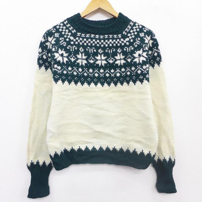 古着 レディース 長袖 ノルディック セーター 90s ロパペイサ 雪柄 ラグラン ウール クルーネック ハンドニット 手編み 緑 グリーン nov30 中古 ニット トップ Lkn10 古着屋rushout 通販 Yahoo ショッピング