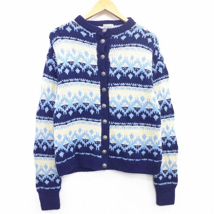 古着 レディース 長袖 ノルディック ニット カーディガン 80s 雪柄 手織り ウール クルーネック 紺他 ネイビー dec02 中古 トップス Lkn 古着屋rushout 通販 Yahoo ショッピング