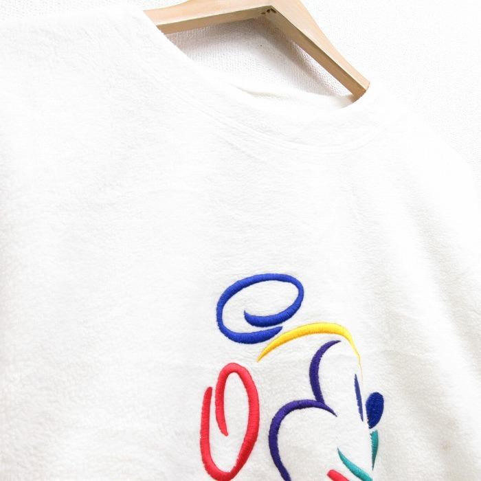 古着 レディース 21jan21 Disney Mickey Mouse クルーネック ディズニー トップス フリース ホワイト ミッキー 中古 刺繍 白 長袖 爆売りセール開催中 長袖