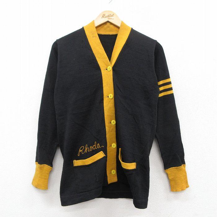 古着 長袖 ビンテージ レタード ニット カーディガン レディース 60