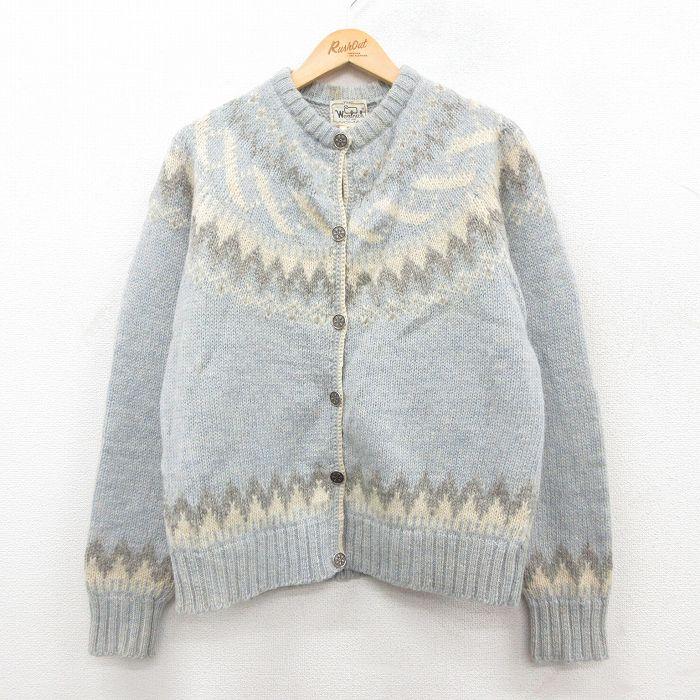 古着 ウールリッチ 長袖 ノルディック ニット カーディガン レディース 80年代 80s ウール グレー系 霜降り他 26jan07 | 