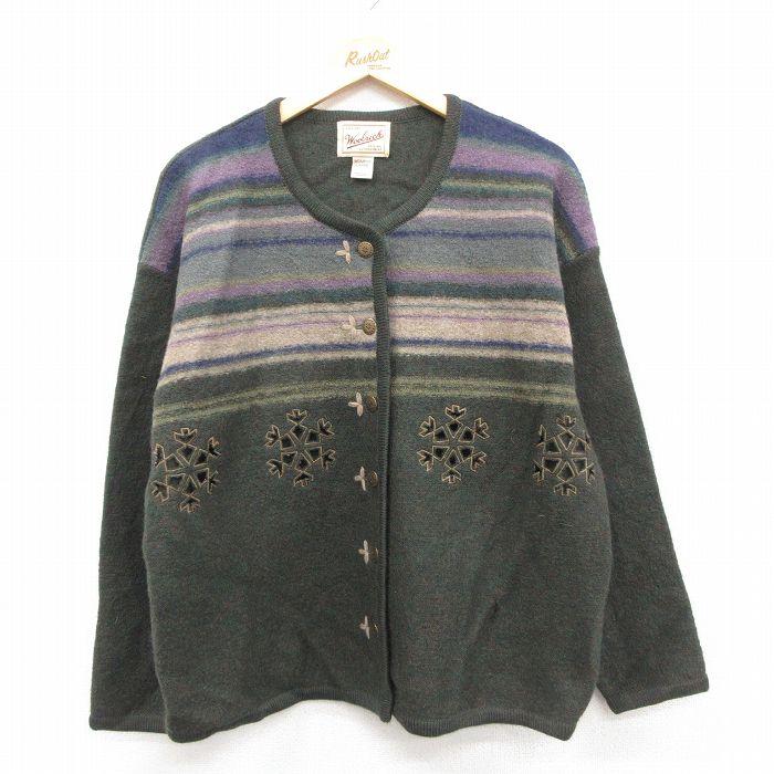 古着 ウールリッチ 長袖 ニット カーディガン レディース 00年代 00s 刺繍 手織り ウール 濃緑 26jan10 | 