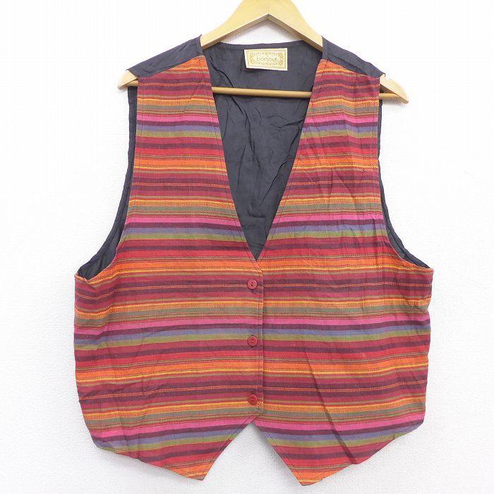 古着 ベスト レディース 90s ラグ柄 大きいサイズ Vネック 赤他 レッド ボーダー 22mar02 中古 アウター Lou2002 古着屋rushout 通販 Yahoo ショッピング
