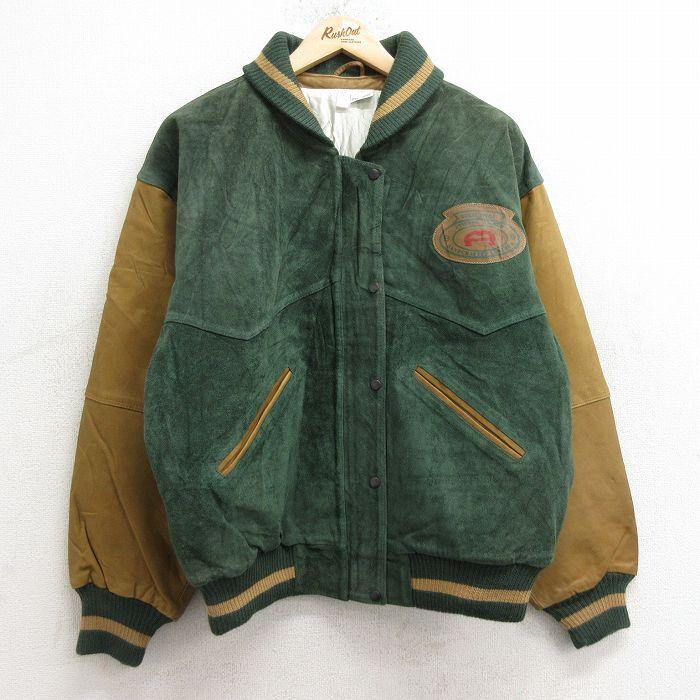 古着 長袖 スエード レザー ジャケット レディース 90s ツートンカラー 
