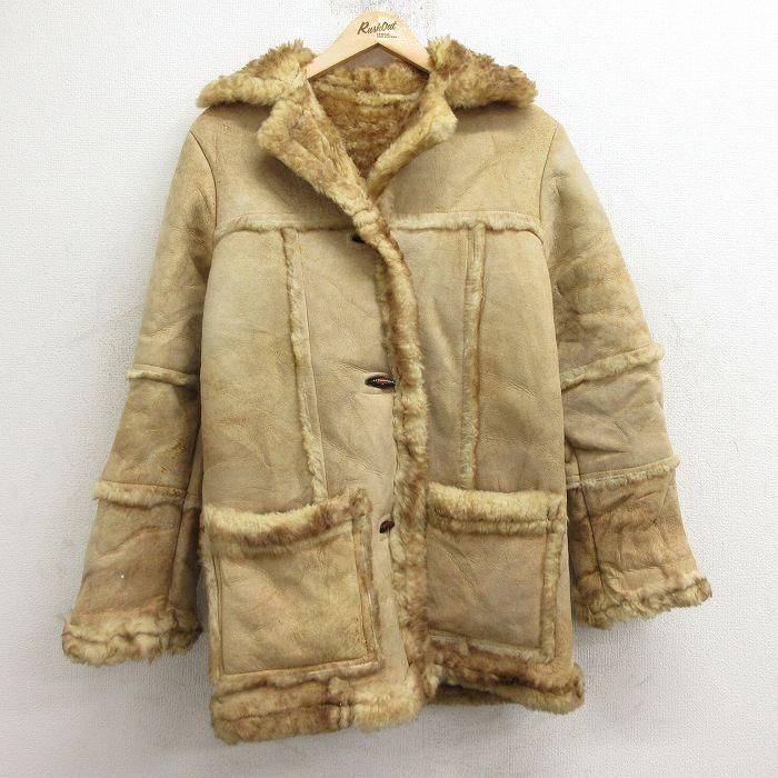 古着 長袖 ムートン レザー ボア ジャケット レディース ロング丈 