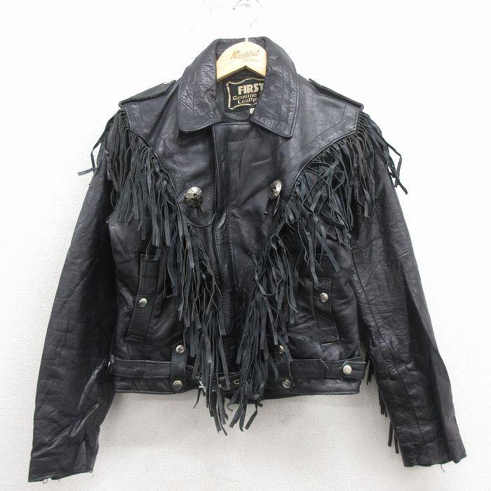古着 長袖 レザー ジャケット レディース 00年代 00s フリンジ spe