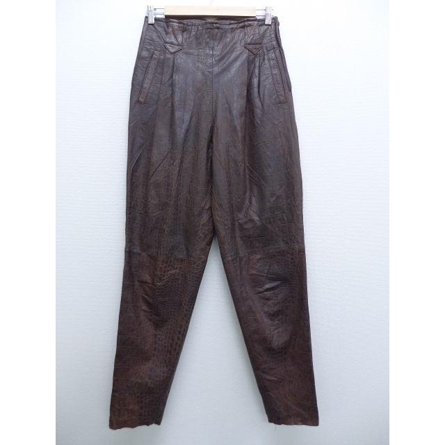 古着 レディース レザー パンツ パイソン柄 こげ茶 ブラウン 19feb18